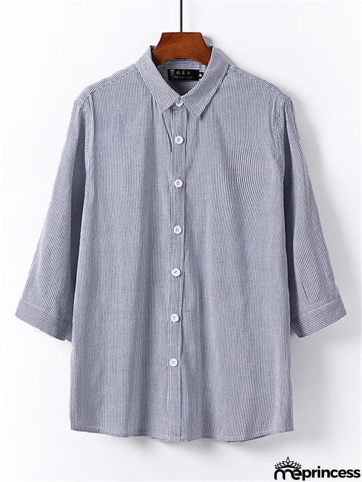 Loose Casual Comfy Striped Full Buttons Long Sleeve Shhirts