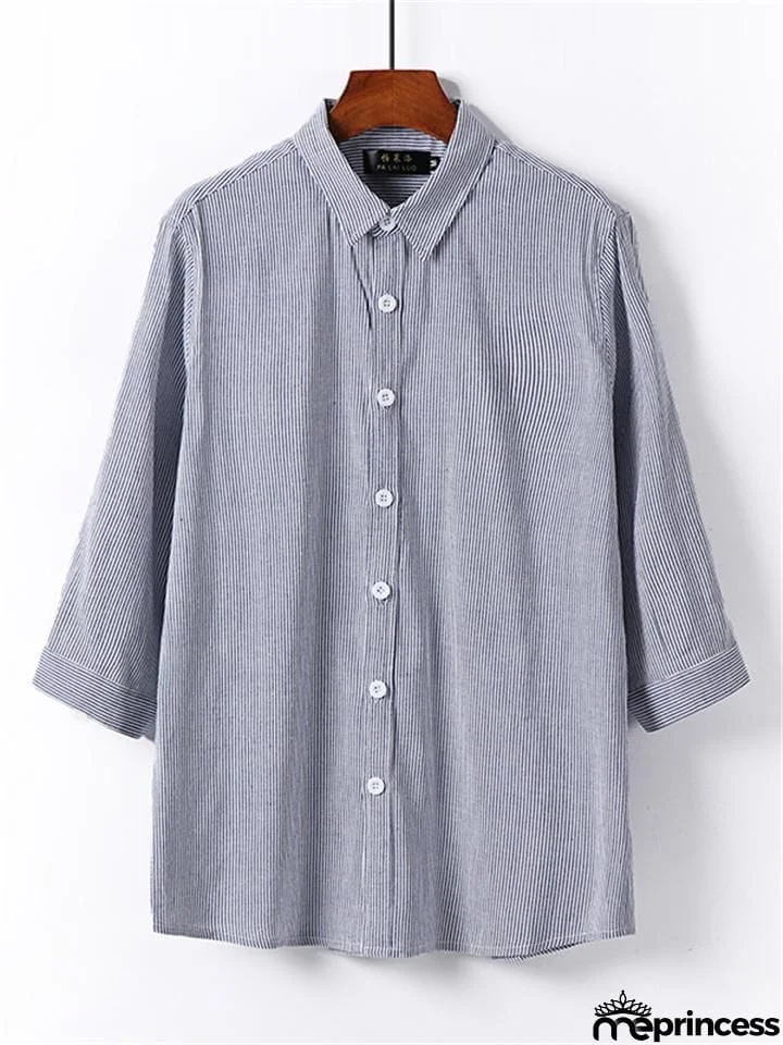 Loose Casual Comfy Striped Full Buttons Long Sleeve Shhirts