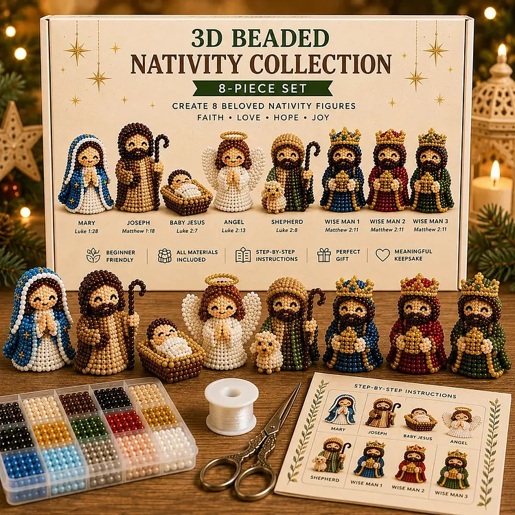 ✝️3D Beaded Nativity Collection DIY Kit &ndash; Handmade Christmas Faith Craft Set (8-Piece Set) 