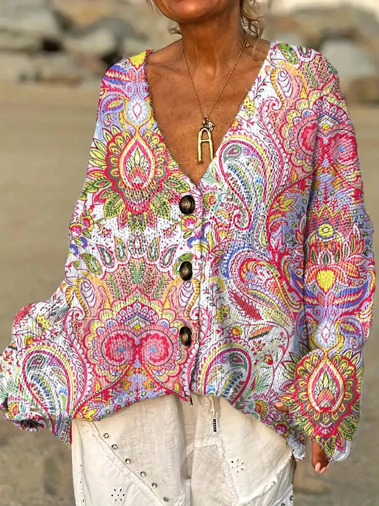 Women's Retro Ethnic Art Patterns Casual Pullover Sweater