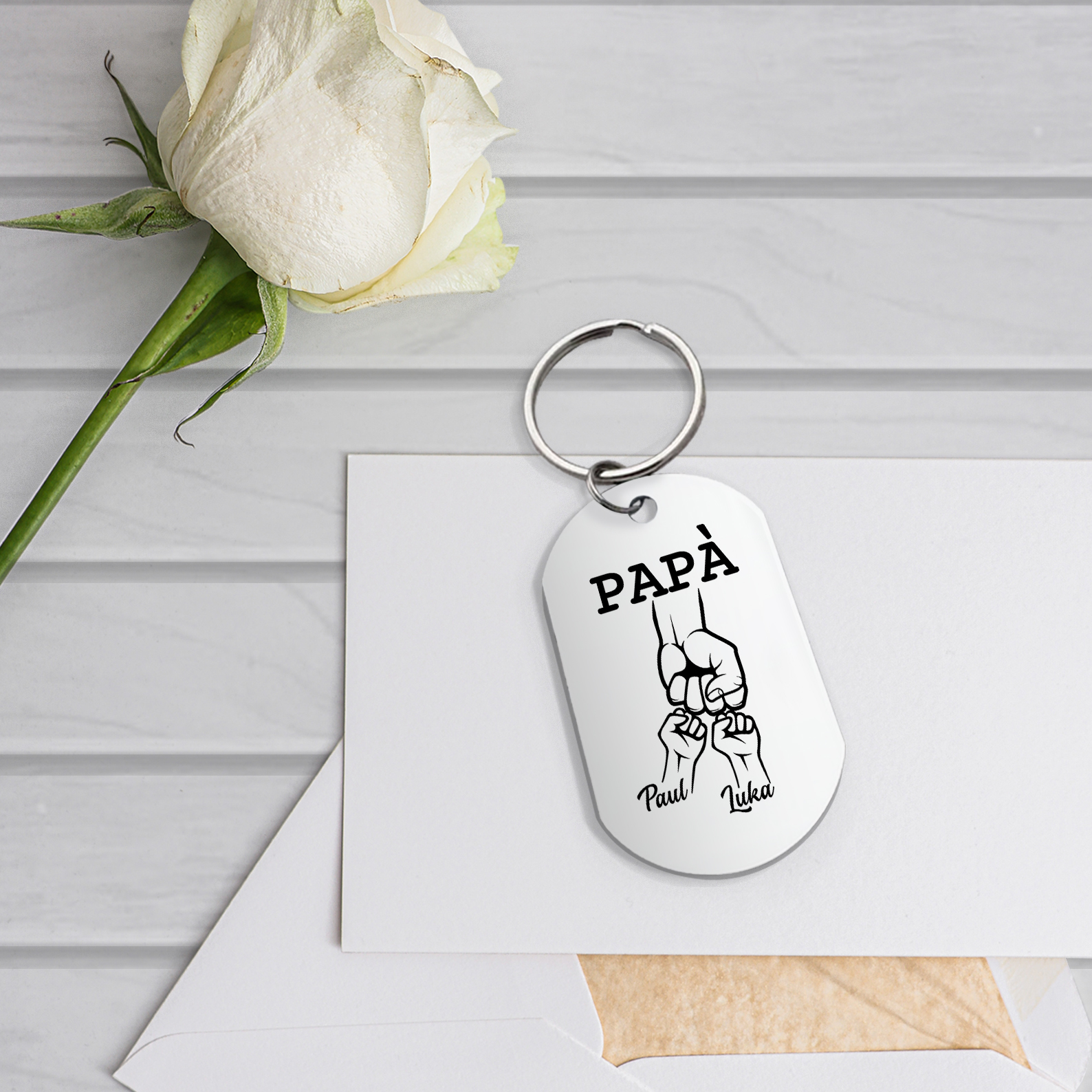 Caro Papà Abbiamo Cercato Di Trovare Il Regalo Perfetto-Portachiavi pugno a pugno 2 nomi regalo per papà