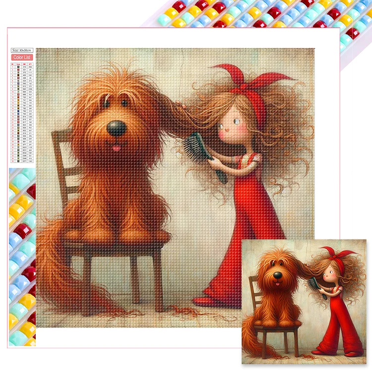 Full Square Diamond Painting - Woman In Red And Dog 30*30CM