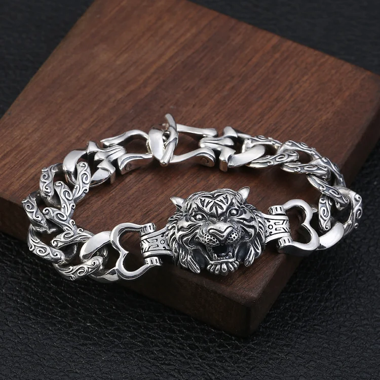 925 Silver retro creative tiger head bracelet