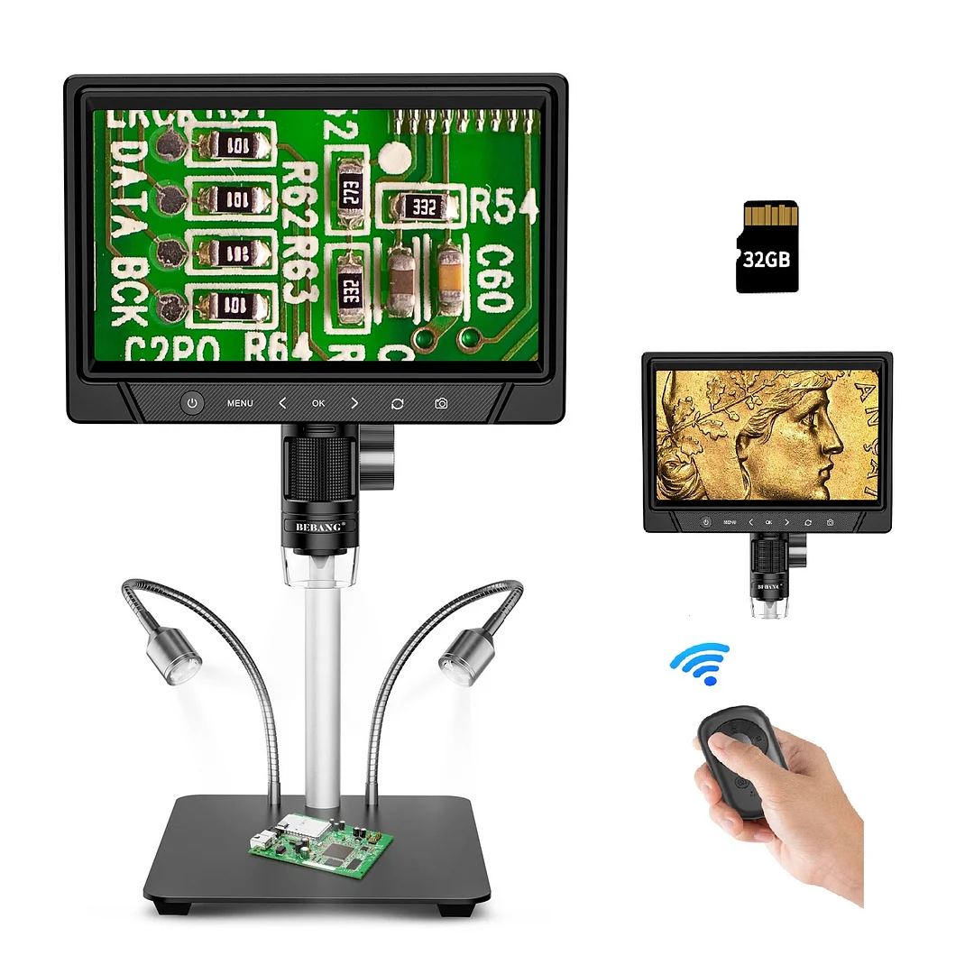 BEBANG 10.1" LCD Digital Microscope for Adults, 1200X Soldering Microscope for Electronics Repair, Coin Microscope Camera Full View for Error Coins, 32G Card