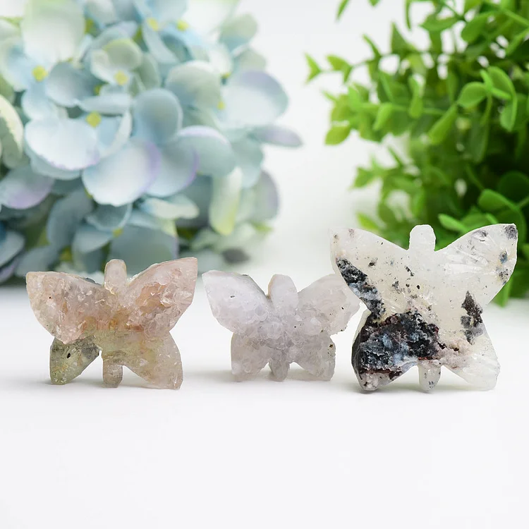 2.0"-2.5" Clear Quartz Cluster Butterfly Crystal Carving