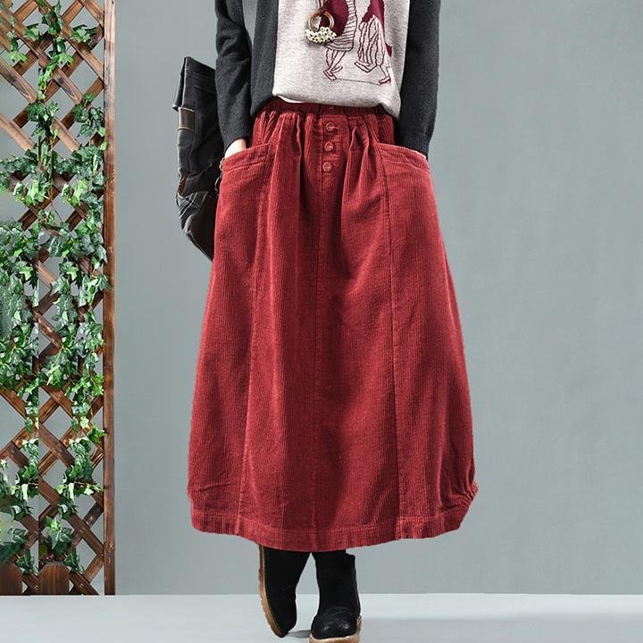 Vintage Elastic Waist Cotton Corduroy Skirt