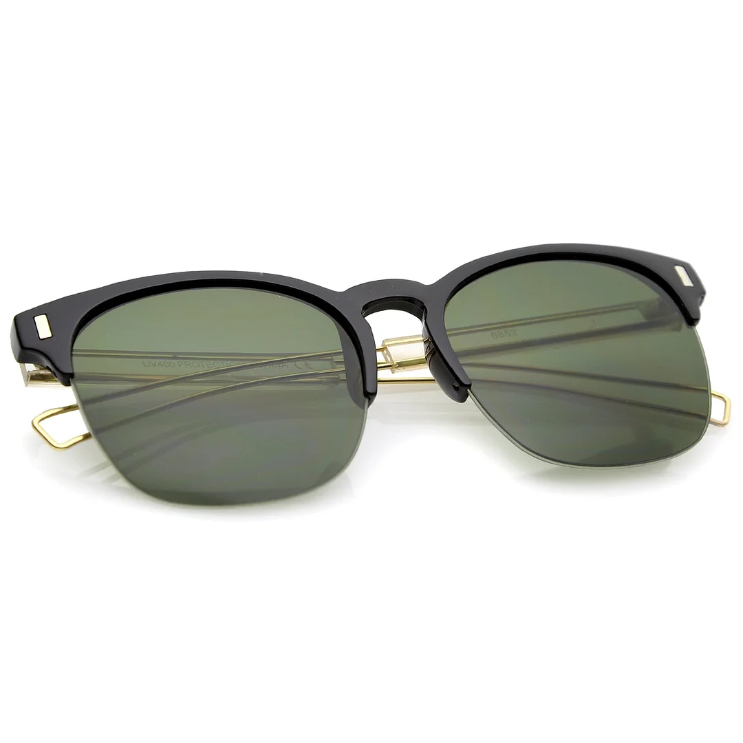 Semi Rimless Wire Hook Temples Square Lens Horn Rimmed glasses 56mm