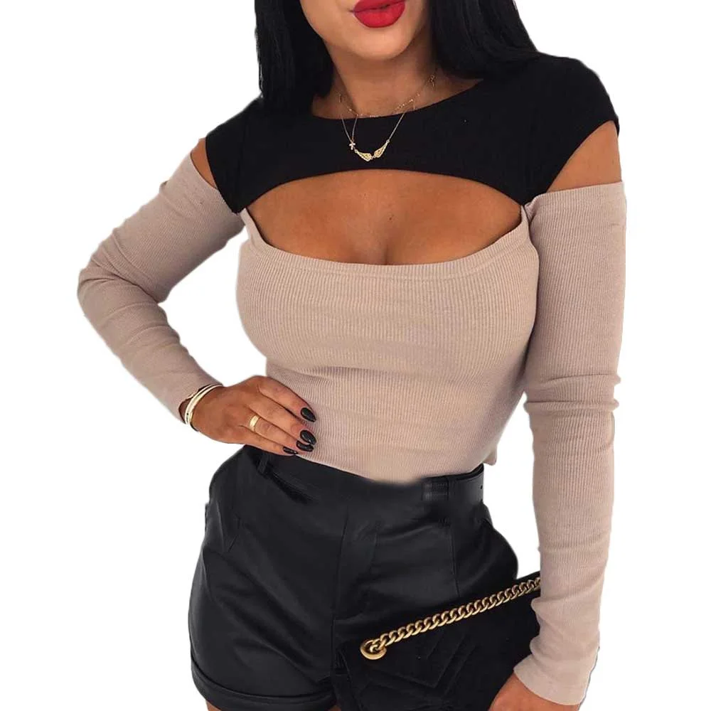 Cut Out Hole T-Shirts For Women 2023 Fashion Streetwear Autumn Tshirt Slim  Female Long Sleeve  T-Shirt  Tight Tees Tops