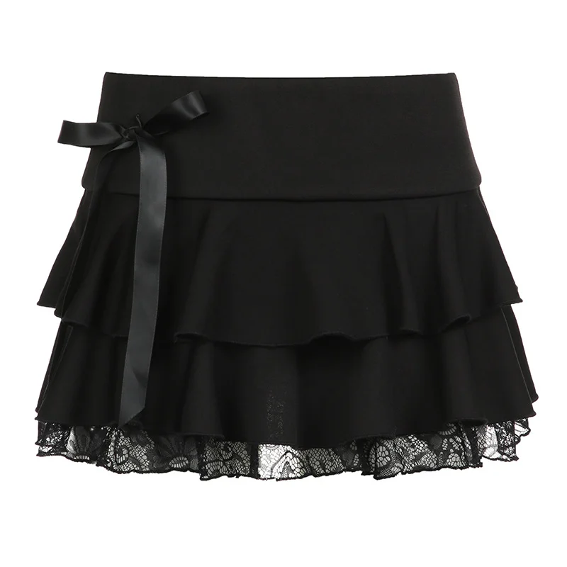 Ueong Pure Desire Hot Girls Lace Spliced Bow Half Skirt 2024 Low-Waisted Sexy Ballet A-Shaped Cake Skirt