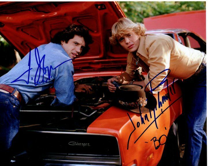 TOM WOPAT & JOHN SCHNEIDER signed THE DUKES OF HAZZARD LUKE & BO DUKE Photo Poster painting