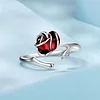 Red Rose Flower Ring  925 Sterling Silver 