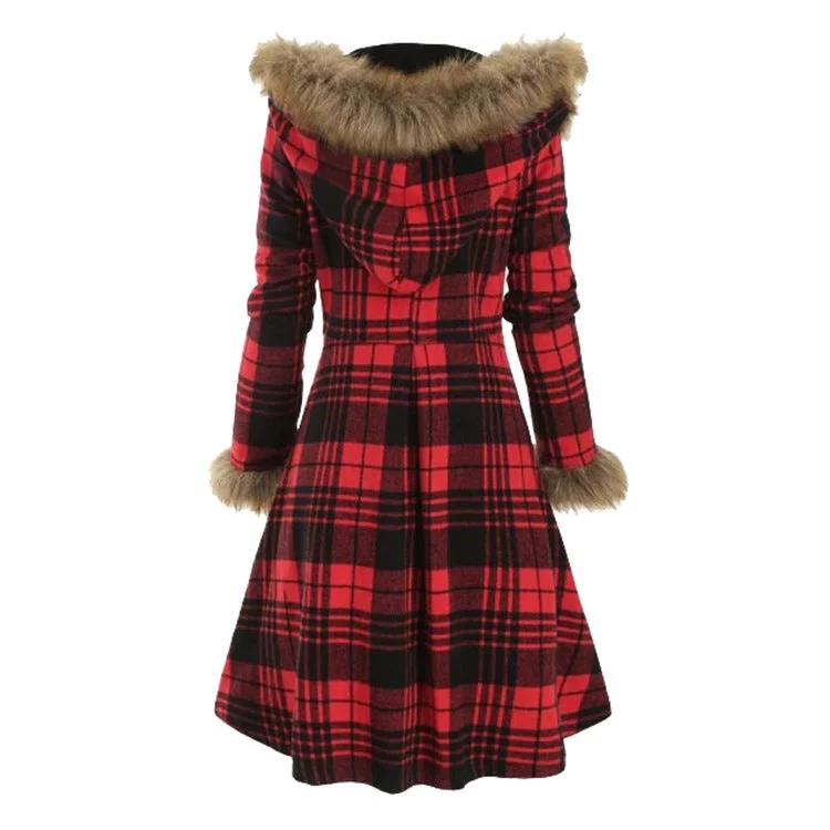 Women's Hooded Jacket Fur Check Slim Jacket