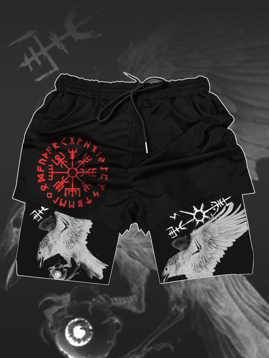 Viking men's shorts with eagle totem pattern design