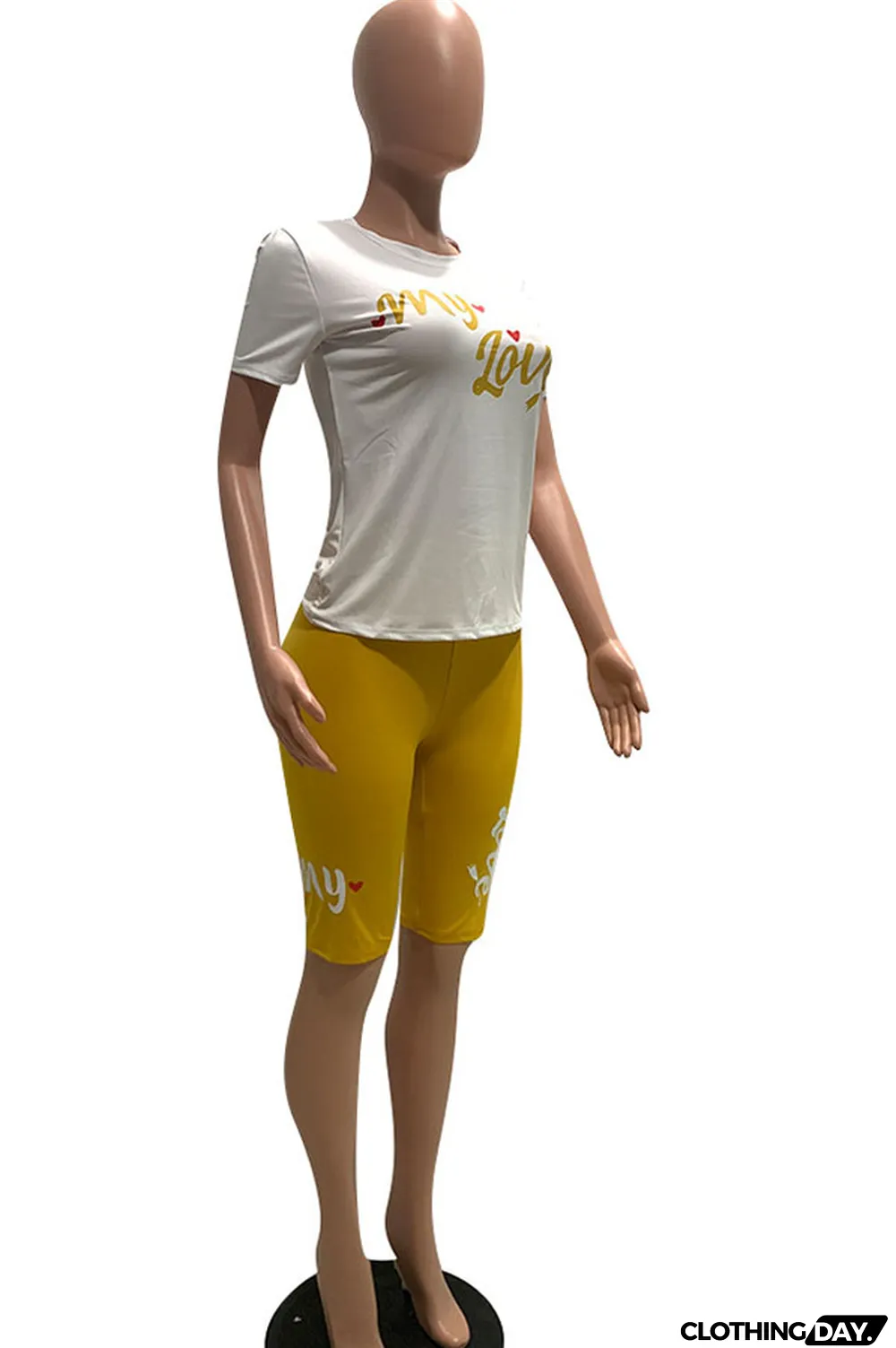 Yellow Fashion Casual Letter Print Two Piece Suits pencil Short Sleeve Two Pieces