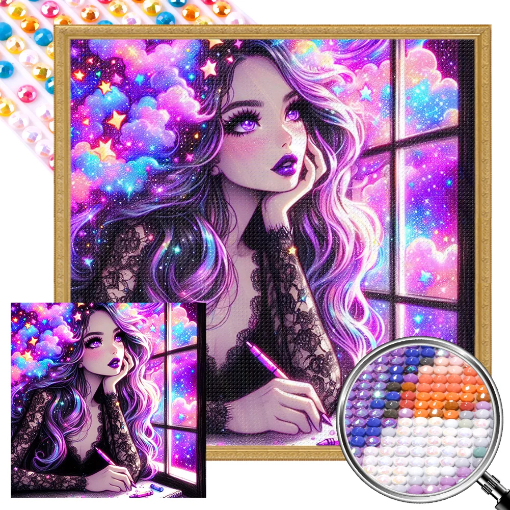 Partial AB Diamond Painting - Full Round Drill - Girl(Canvas|45*45cm)