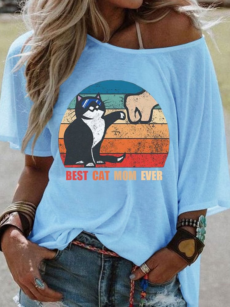 Bestdealfriday Best Cat Mom Ever Short Sleeve Scoop Neckline Woman's T-Shirts Tops