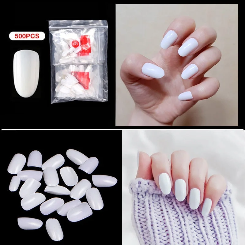 500pcs/pack Short Nails Full Cover Fake Nail Tips Long Coffin Nail Half Cover False Nails Ballerina Nail Tips Art Tips Nails-Nail Inspo