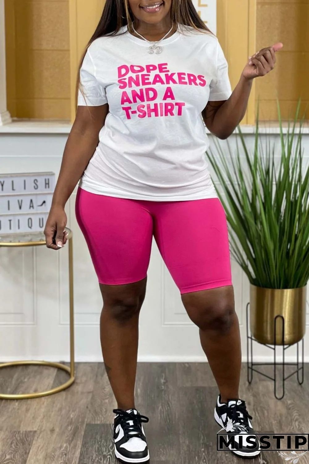 Black Rose Red Casual Letter Print Basic O Neck Plus Size Two Pieces