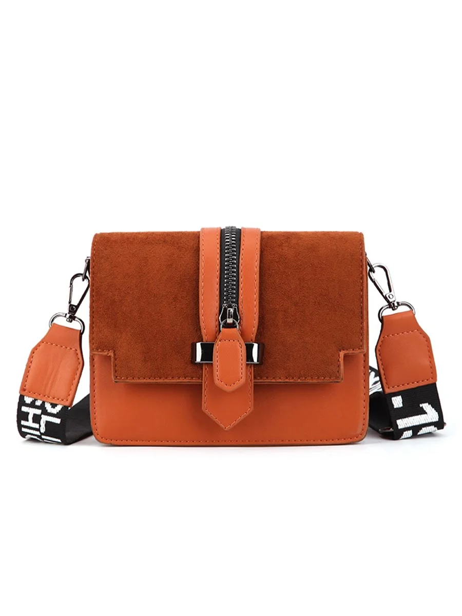 Simple Style Wide Strap Zipper Crossbody Bag