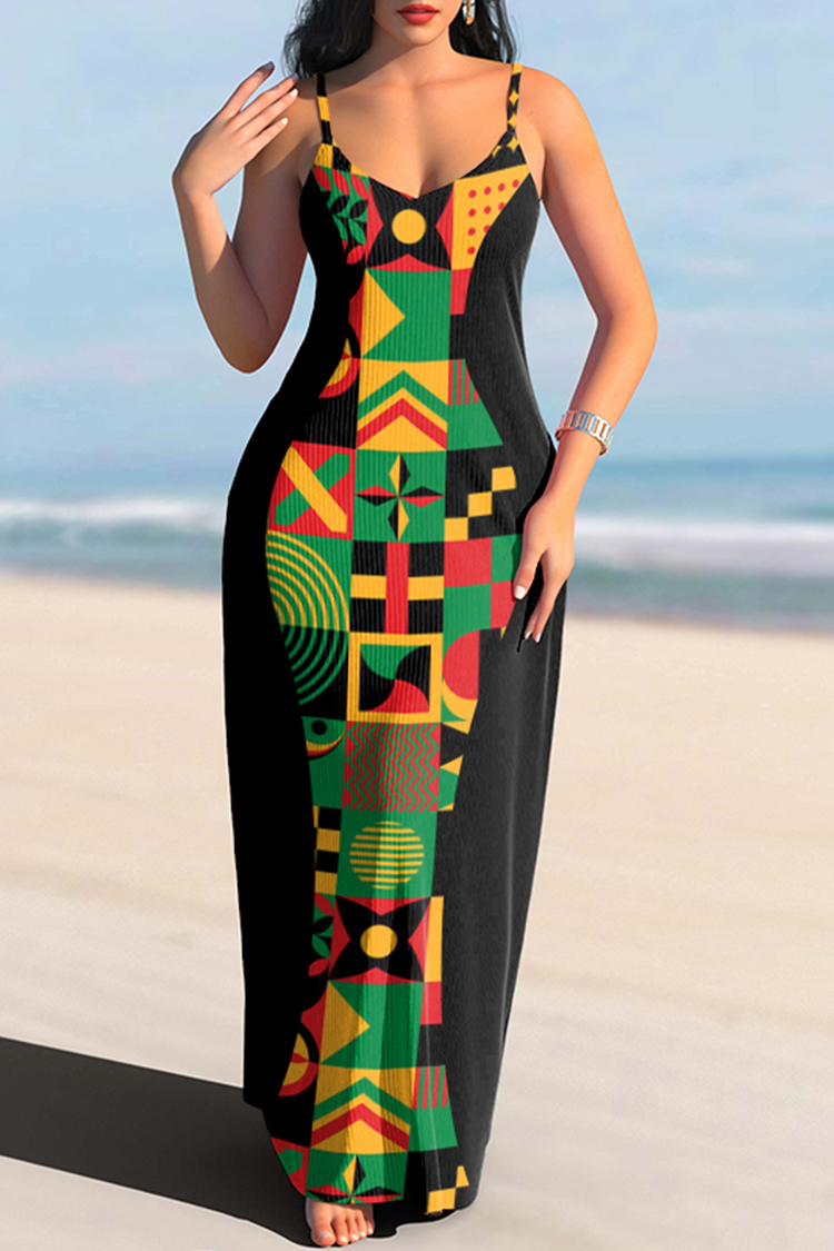 Juneteenth African Print Suspender Maix Dress