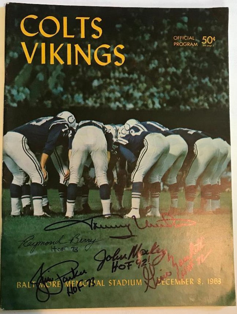 Johnny Unitas, Raymond Berry, Jim Parker, John Mackey, Gino Marchetti Signed Autographed 1963 Baltimore Colts Program COA Matching Holograms