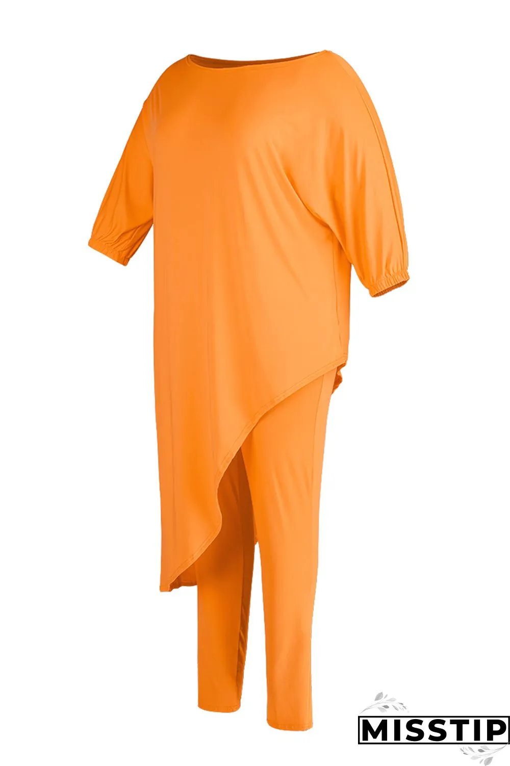 Green Fashion Casual Solid Asymmetrical Oblique Collar Plus Size Two Pieces