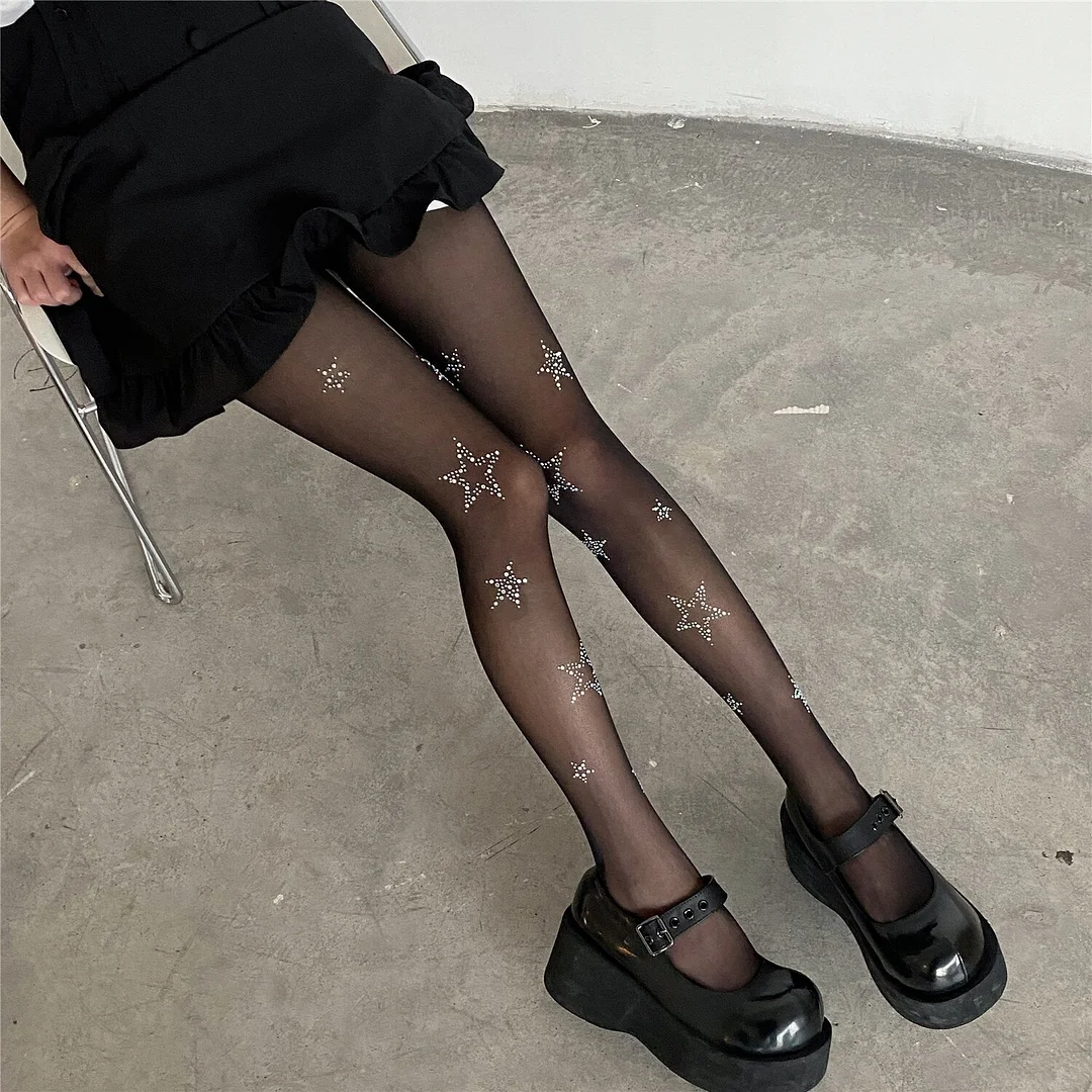 Sexy Star Diamond Decorated Black Stockings
