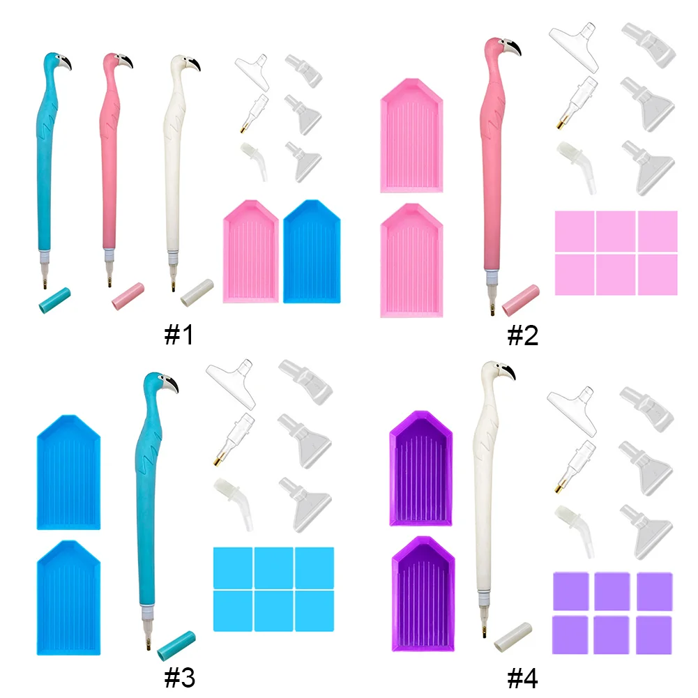 Cute Flamingo Diamond Painting Pen Kit with Clay Tips Tray for Diamond Painting