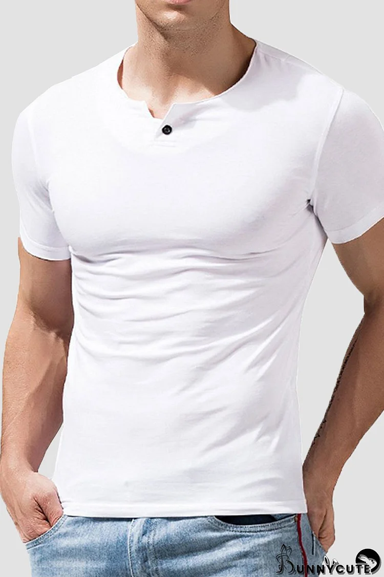 White Fashion Casual Solid Basic O Neck Men's T-shirt