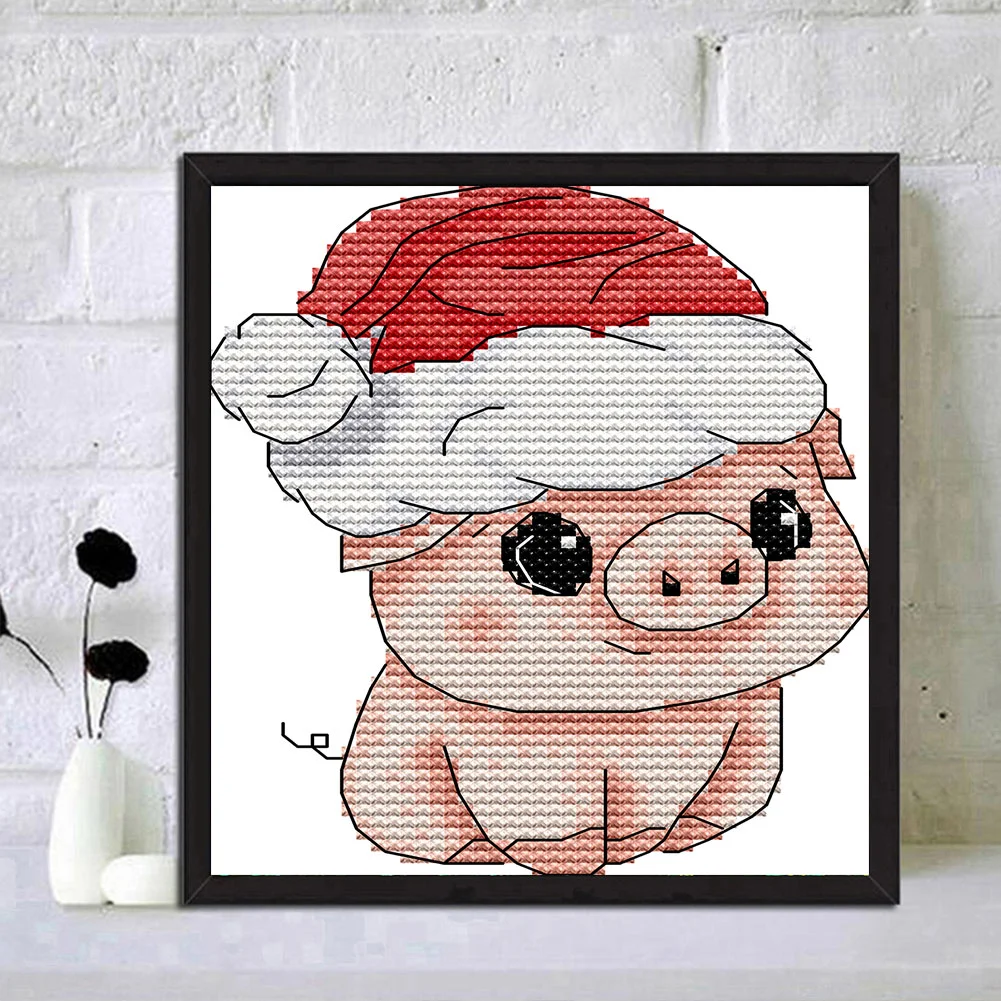14CT Partial Printed Cross Stitch - Christmas Pig(13*15cm)