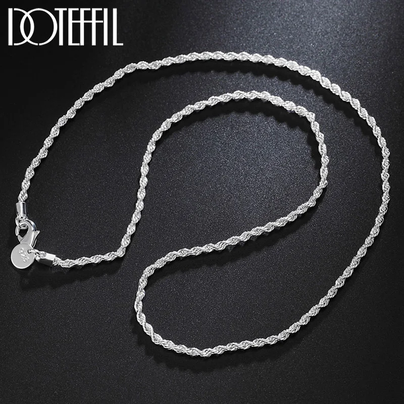 DOTEFFIL 925 Sterling Silver 16/18/20/22/24 Inch 2mm Flash twisted rope Necklace For Women Man Jewelry