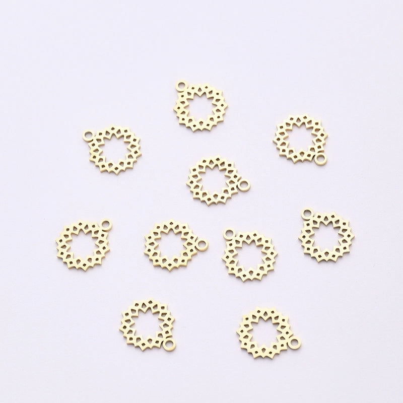 10 PCS/Package 12*13.5mm Hole 1~1.9mm 304 Stainless Steel Gold Plated Flower Polished Pendant