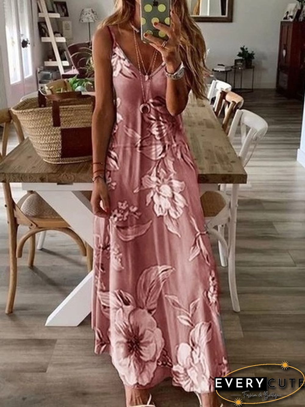 New Summer Women's Sleeveless U-Neck Letter Floral Print Dress Big Swing Skirt Gradient Vest Dress Loose Casual Long Dress Plus Size