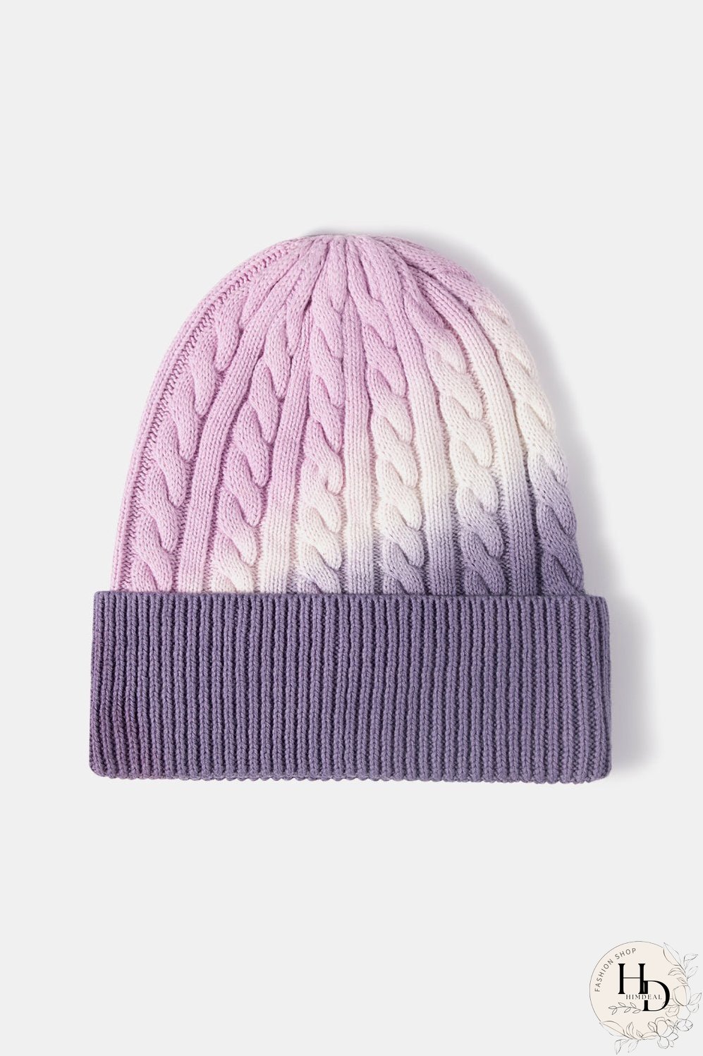 Contrast Tie-Dye Cable-Knit Cuffed Beanie