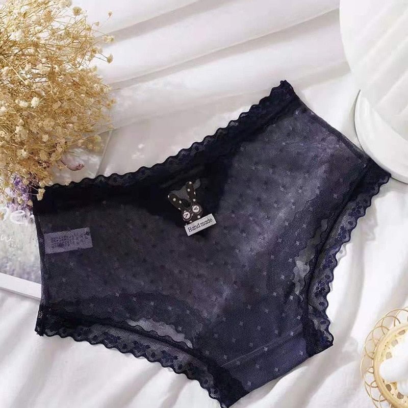 Women's Cotton Underwear Sexy Lace Panties Mid Waist Seamless Briefs Fashion Cute Rabbit Underpants Female Invisible Lingerie