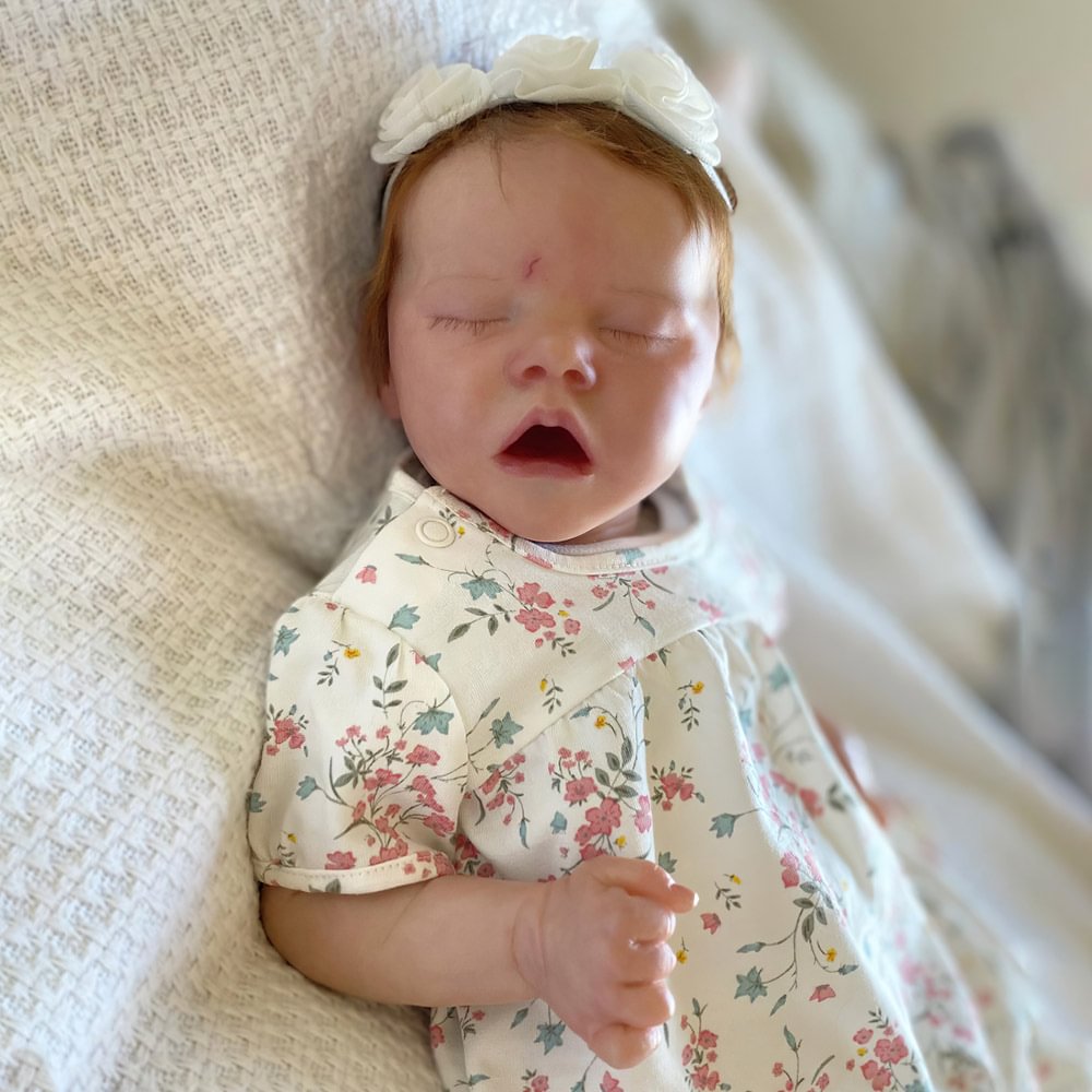 12" Mini Reborn Eyes Closed Gril Lucry Looking Lifelike Handmade Unique Reborn Doll with Brown Hair