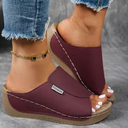 Yyvonne Thick-Sed Casual Slippers Women's Shoes 2025 New Wide Strips With Simple Fashion Fish Mouth Slope And Slippers