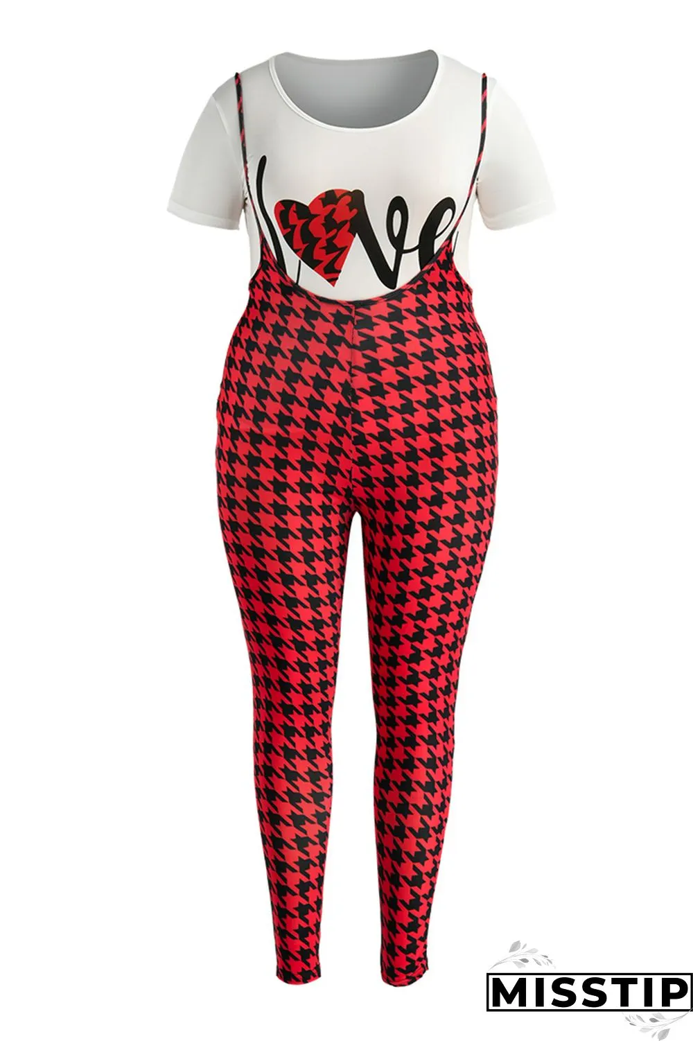 Pink Fashion Casual Letter Plaid Print Basic O Neck Short Sleeve Two Pieces