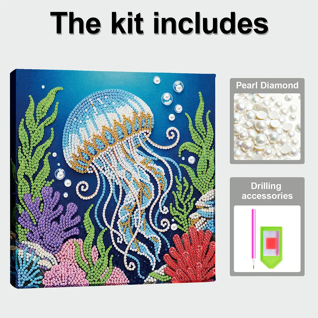 Jellyfish - DIY Pearl Diamond Art Kit With Frame 25*25cm