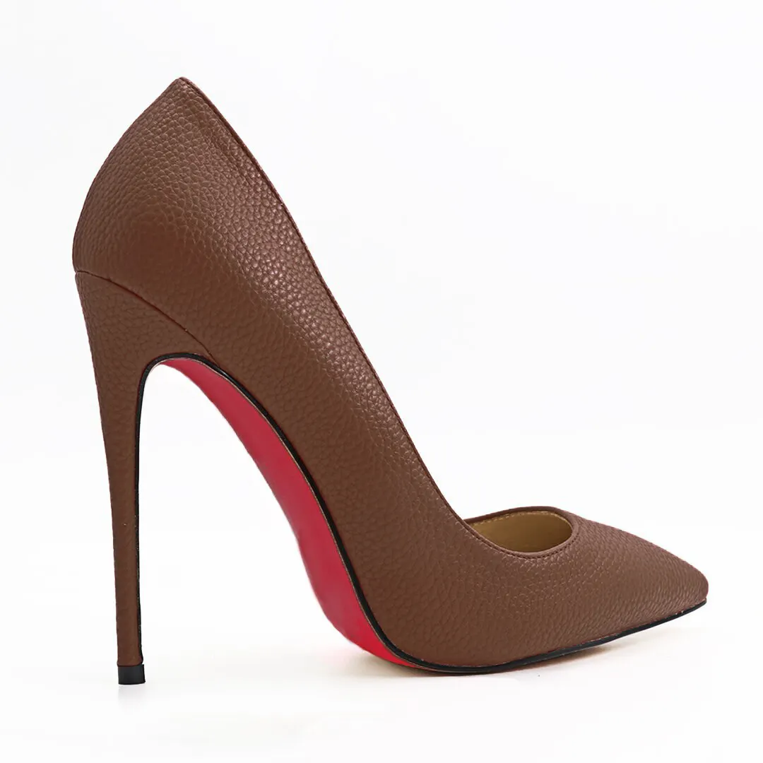 120mm Women's Party Wedding Heels Pumps Brown Lines-vocosishoes
