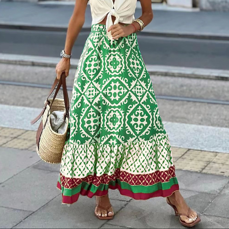 Millshow career day dress up ideas Autumn New Woman Skirts Elegant Beach Style Printed Large Swing and Floor Gothic Long Skirt Femme Casual Ruffle Skirt Streetwear
