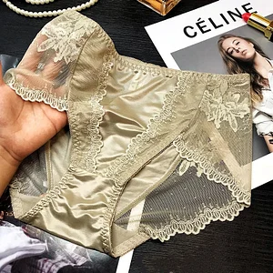 Men's high-end satin light luxury lace breathable mesh cotton underwear