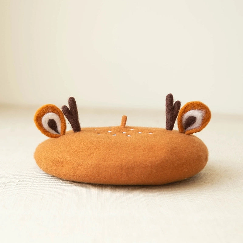 Autumn And Winter Japanese Cute Elk Horn Beret Bear Fox Ear Beret Wool Felt Painter Hat
