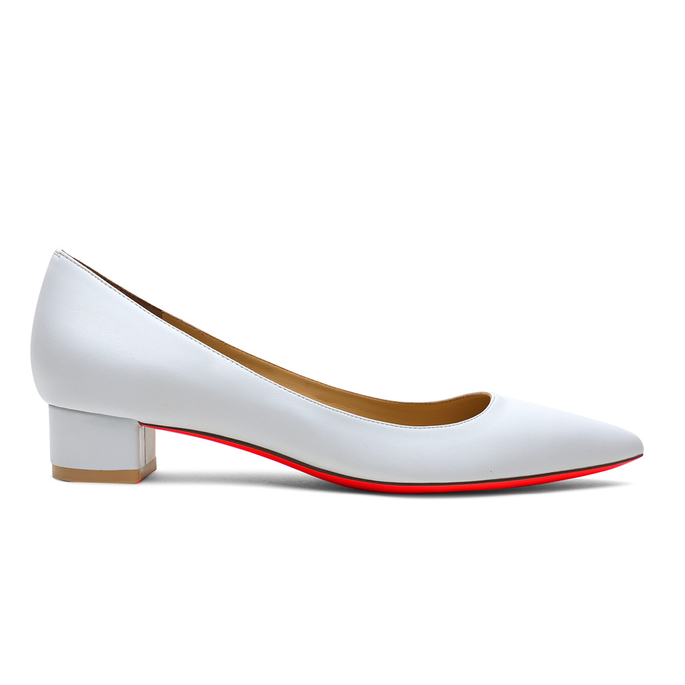 30mm Pointed Toe Red Bottom Kitten Chunky Heels Daily Matte Pumps Low Heels for Women-MERUMOTE