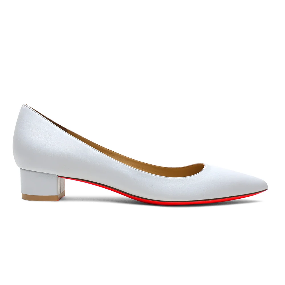 30mm Pointed Toe Red Bottom Kitten Chunky Heels Daily Matte Pumps Low Heels for Women-MERUMOTE