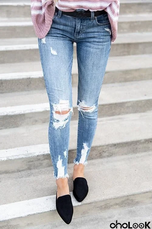 Distressed Hem Jeans