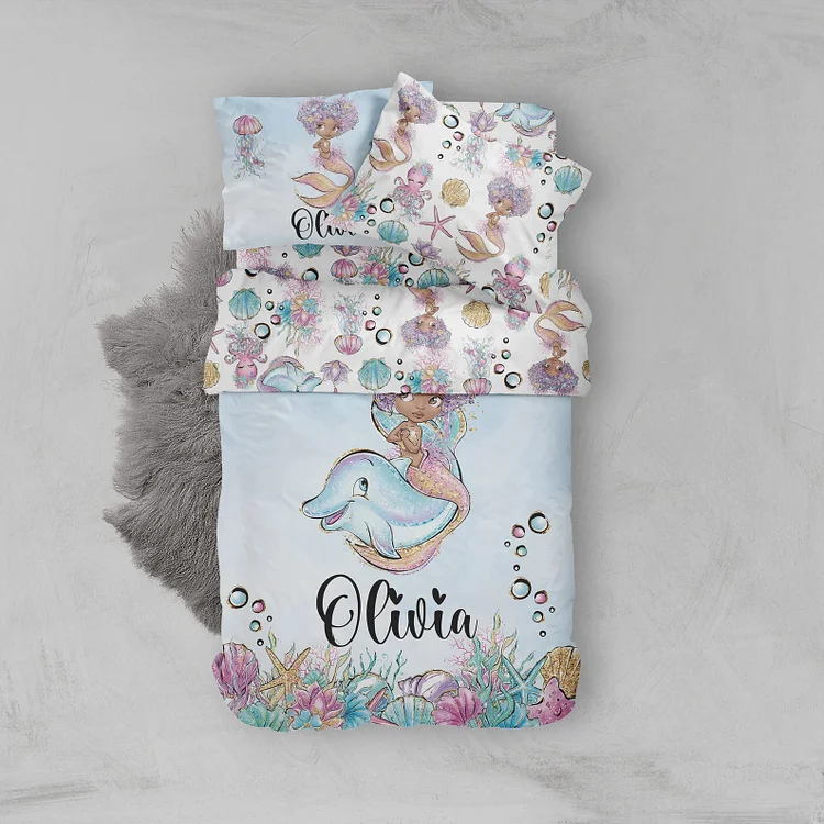 BlanketCute-Personalized Lovely Bedroom Dolphin Bedding Set with Your Kid's Name