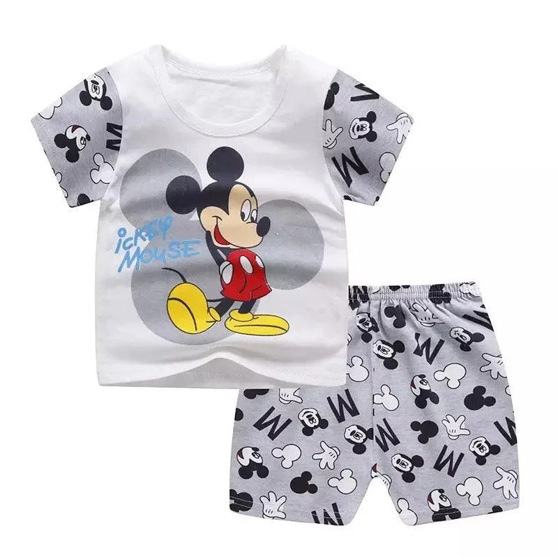 Autumn Baby Girl Boys Sport Leisure Suit Mickey T Shirt Hole Jeans