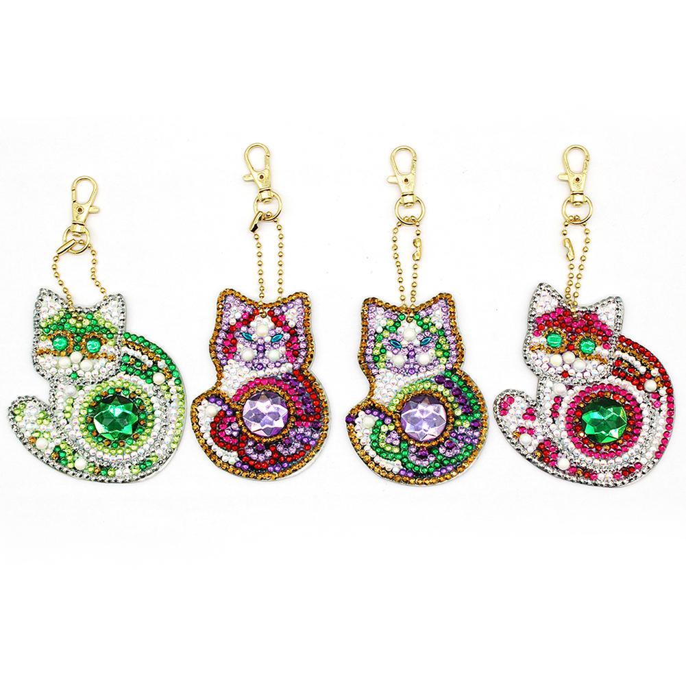 5pcs Diamond Painting Keyring Kits DIY Cat Keychain Bag Pendant (YSK104)