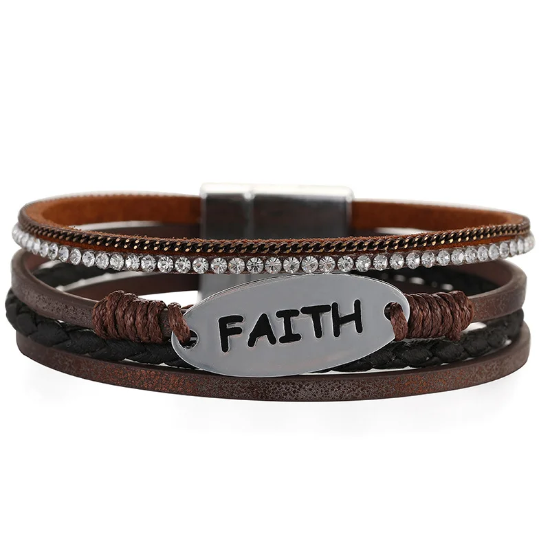 Faith Rhinestone Leather Bracelet